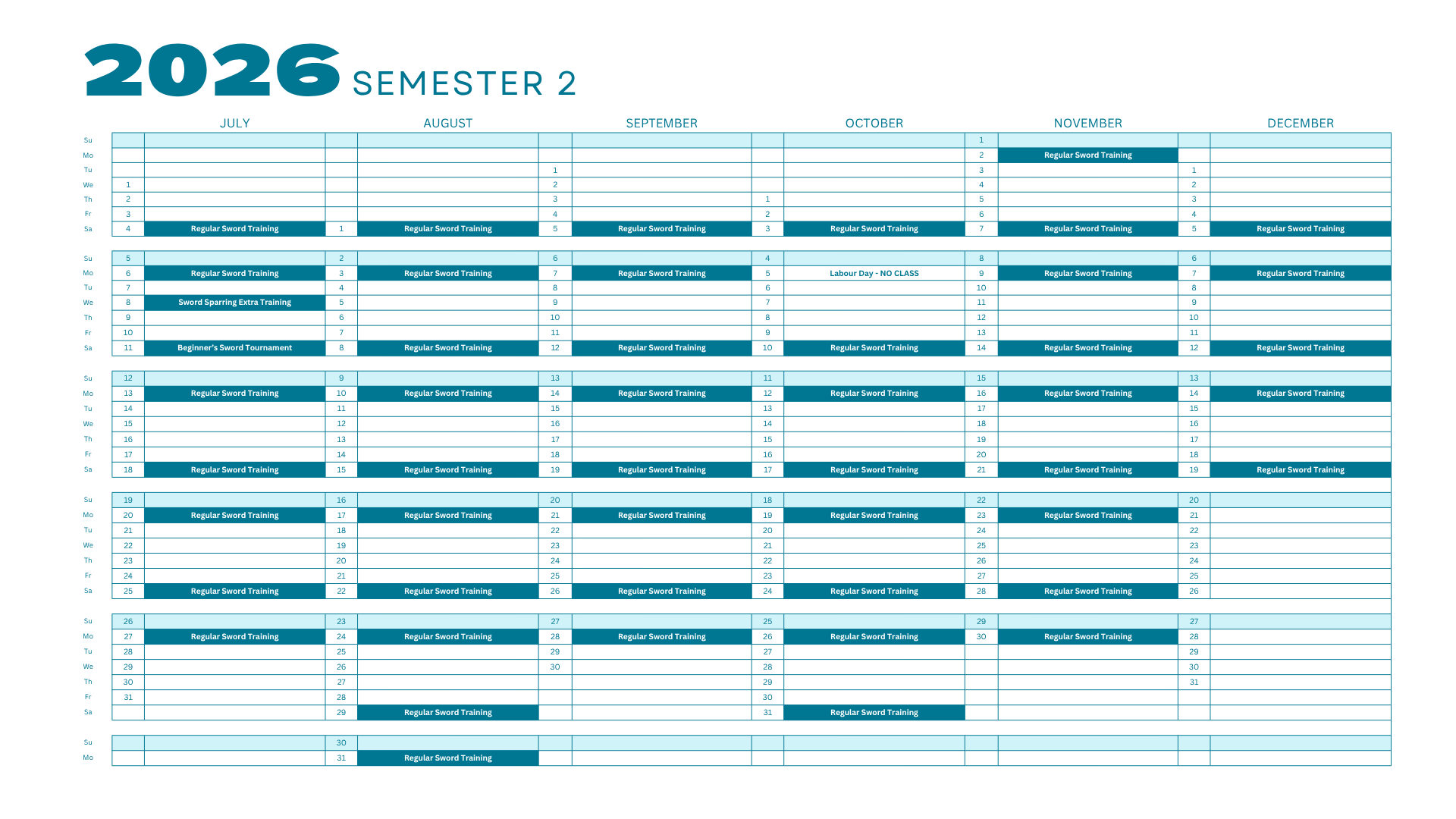 2026 Semester 2 Timetable